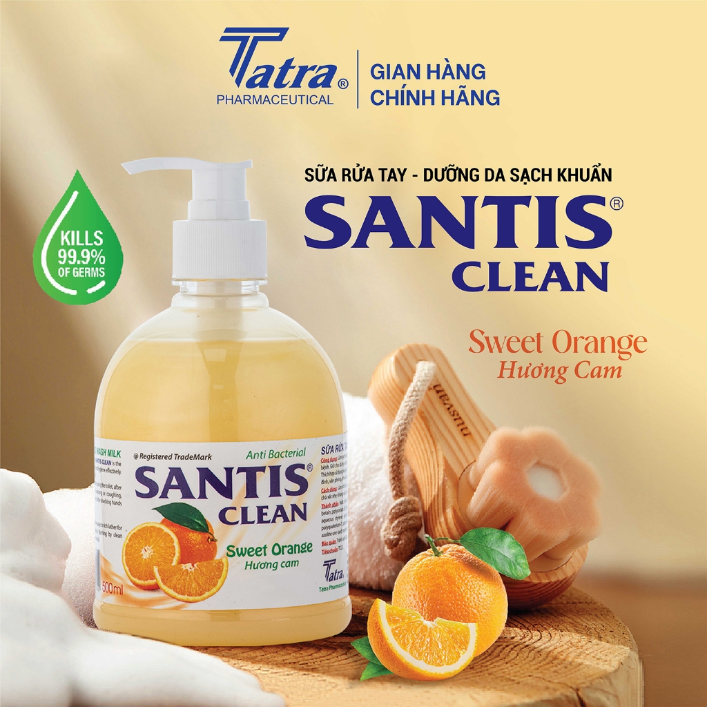 [Chai 500ml] Sữa rửa tay Santis Clean [Hương Cam] Tatra