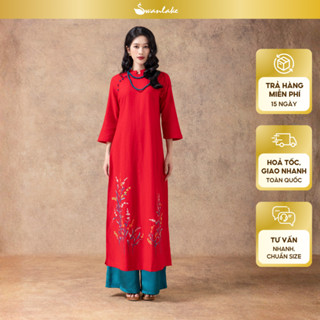  SWANLAKE | Áo Dài Tết Cách Tân Nữ Phom Suông Chất Vải Linen Cổ Truyền Thống Thêu Hoa L13090 