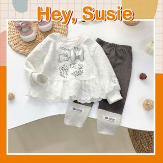  Set Áo Nỉ Kitty Xám Quần Legging Cho Bé Gái Size 8-25kg Hey Susie S7119 