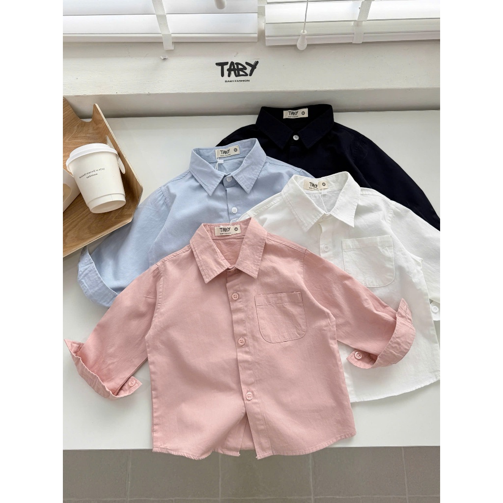 [TABY] Áo sơ mi trắng dài tay TABY KIDS phong cách Hàn Quốc chất liệu vải thô mềm thoáng mô hôi cho 