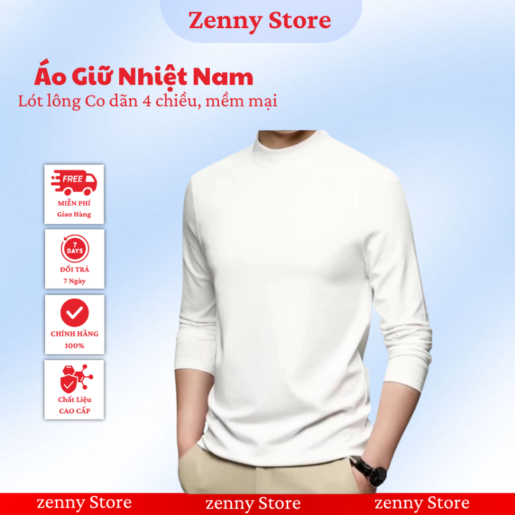 Áo giữ nhiệt nam ZENNY dài tay lót nỉ cổ co giãn 4 chiều mềm mại giữ ấm mùa đông