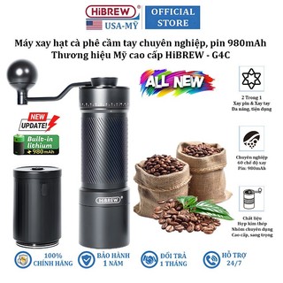 Máy xay hạt cà phê cầm tay kèm pin 60 cấp độ xay 2 trong 1 thương hiệu mỹ hibrew g4c - dung lượng pin 980mah