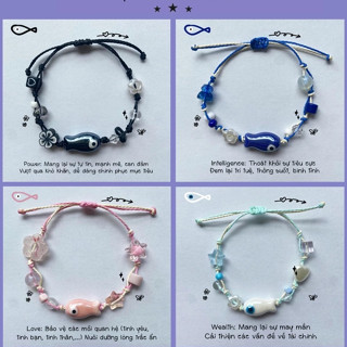  🍑RY🍑Vòng tay dây sáp mắt quỷ phối cá gốm - evil eye mix evil eye fish vòng tay nhóm bạn vòng tay đôi 