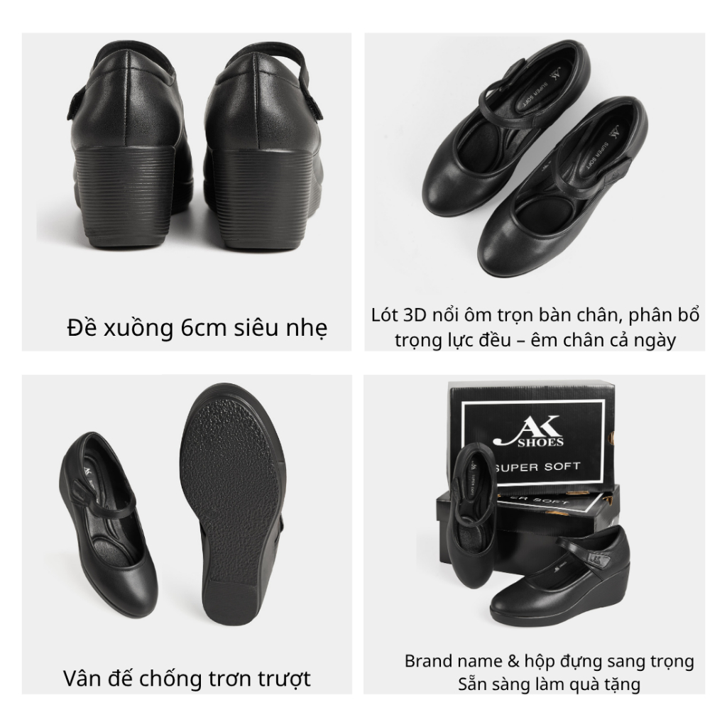 (SALE UPTO 40%) Giày Da Đế Xuồng 6cm Super Soft AK39 - Lót Êm, Tôn Dáng Chất Nhẹ & Hạn Chế Tiếng Ồn | BigBuy360 - bigbuy360.vn