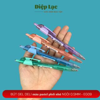   12c  Bút gel bút bi mực nước màu pastel phối nhũ ngòi 0.5mm Deli Bút bi nước trơn tru EG09 