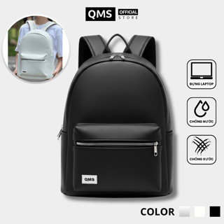 Balo Da, Cặp Da PU QMS Trơn Sần Cao Cấp Thời Trang Nam Nữ Chống Nước, Đựng Laptop – QMS Balo