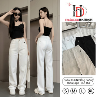  Quần KaKi Nữ Ống Suông Dài 103cm Thêu Hình Thỏ Chất Dày Mềm Màu Vintage JT01 Huyền Diệu Boutique 