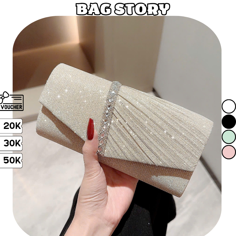 Ví cầm tay nữ dự tiệc cao cấp đính đá lấp lánh sang trọng,Clutch kim tuyến thời trang dự tiệc quý phái BAGSTORY TX-151