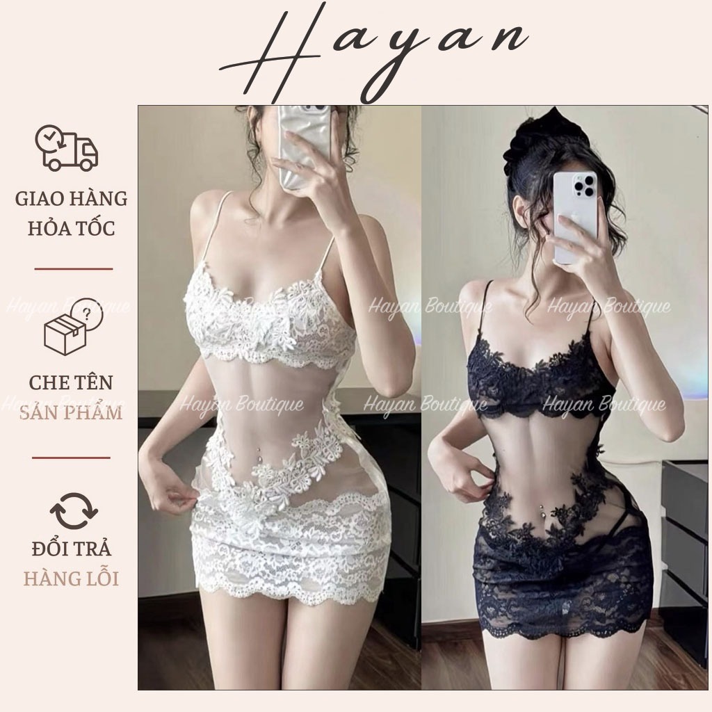 HT150 Váy ngủ sexy nơ v1 ôm body tôn dáng,đồ ngủ ren xuyên thấu dây đan quyến rũ HT150