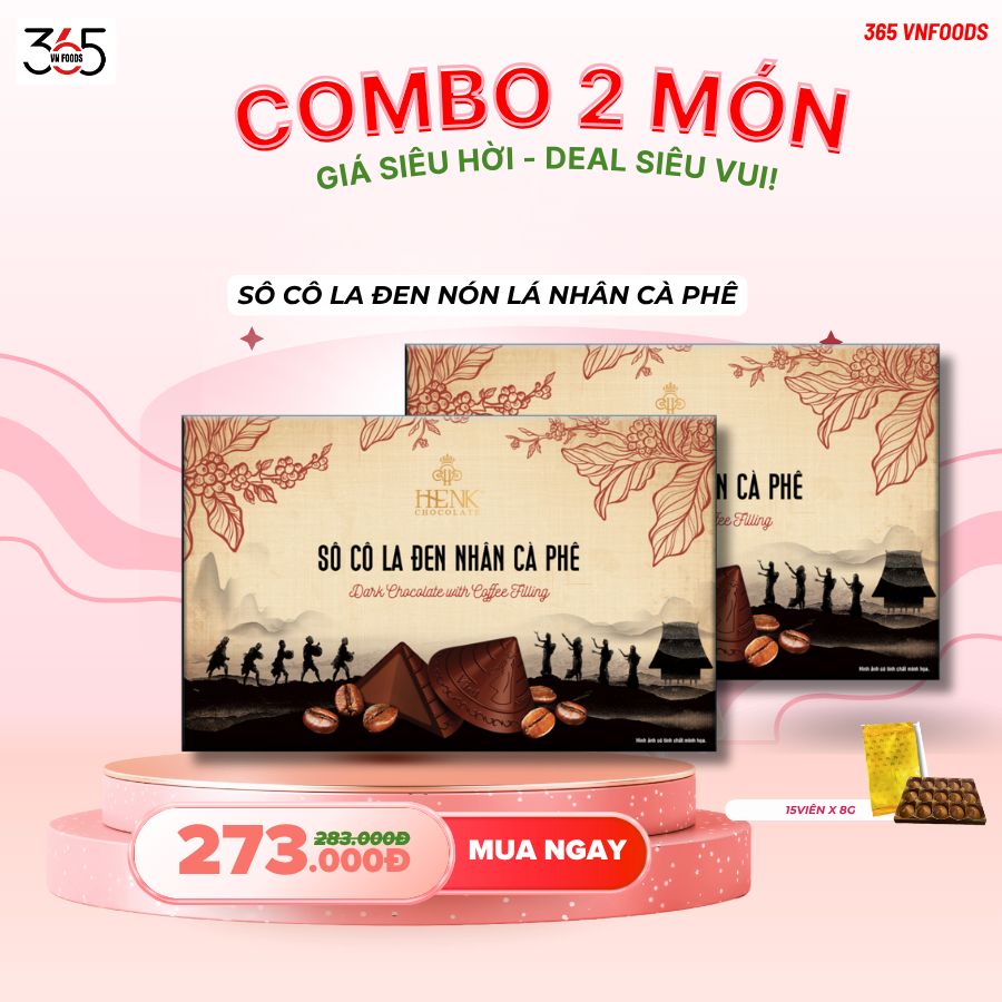 Comboo 2 Hộp Socola Đen Cà Phê Nón Lá Việt Nam HENK MEKONG CHOCOLATE Cao Cấp Hộp 120g