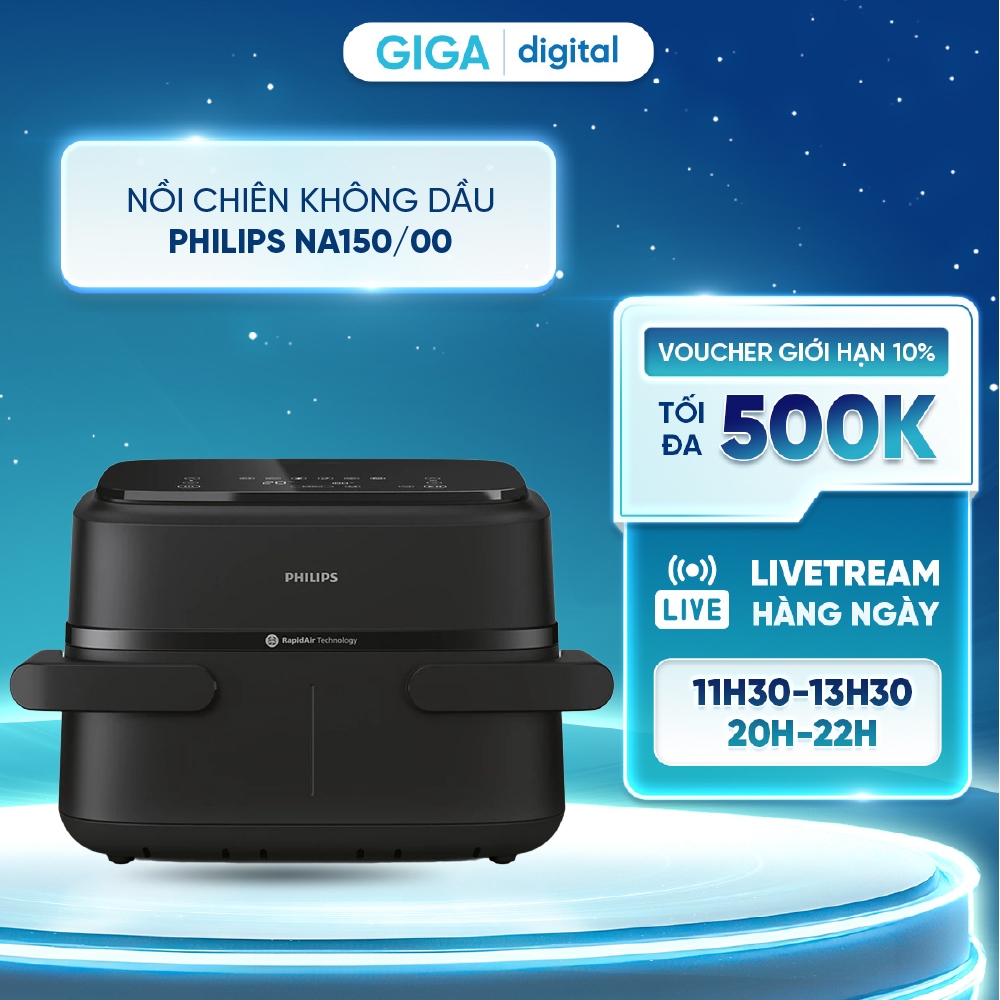Nồi chiên không dầu 2 ngăn 7.1L Philips NA150/00 - Công suất 2450W - 6 chương trình cài đặt sẵn - Đi