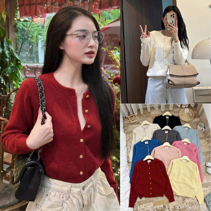 Áo Cardigan Len Lông Thỏ Phối Cúc Đồng Lani, Áo Khoác Dài Tay Tag EGG Nhiều Màu Trơn Phong Cách Hàn 