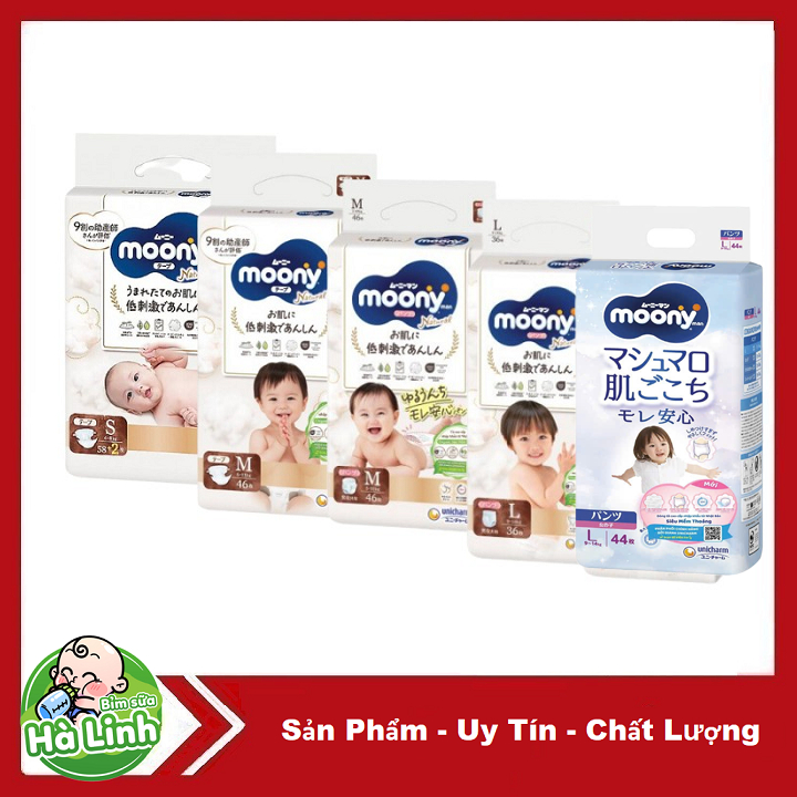 Tã Dán/Tã Quần Moony (NB90, S84, M52, M46, L54, L44, XL38, XXL26)