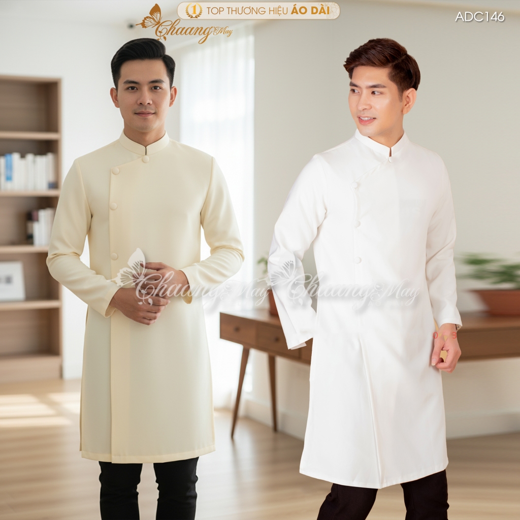 Áo Dài Nam Cách Tân Trắng Truyền Thống May Sẵn Vải Tafta Dáng Lịch Lãm Dự Tiệc Cưới Lễ Tết Đẹp ADC146