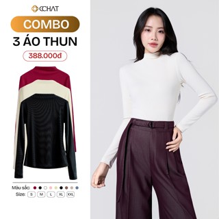   COMBO 3 ÁO  Áo Thun CCHAT Tay Dài Cổ Leo Dáng Ôm Chất Liệu Co Giãn Cao Cấp 