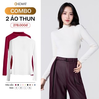   COMBO 2 ÁO  Áo Thun CCHAT Tay Dài Cổ Leo Dáng Ôm Chất Liệu Co Giãn Cao Cấp 