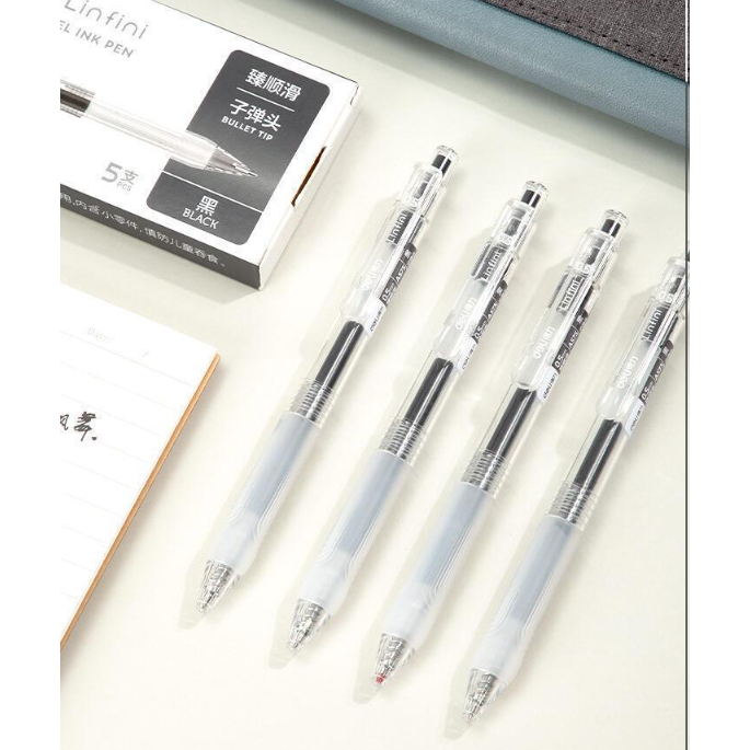 Bộ 05 bút gel bấm A575 ngòi 0.5mm mực đỏ có đệm tay hàng chính hãng.