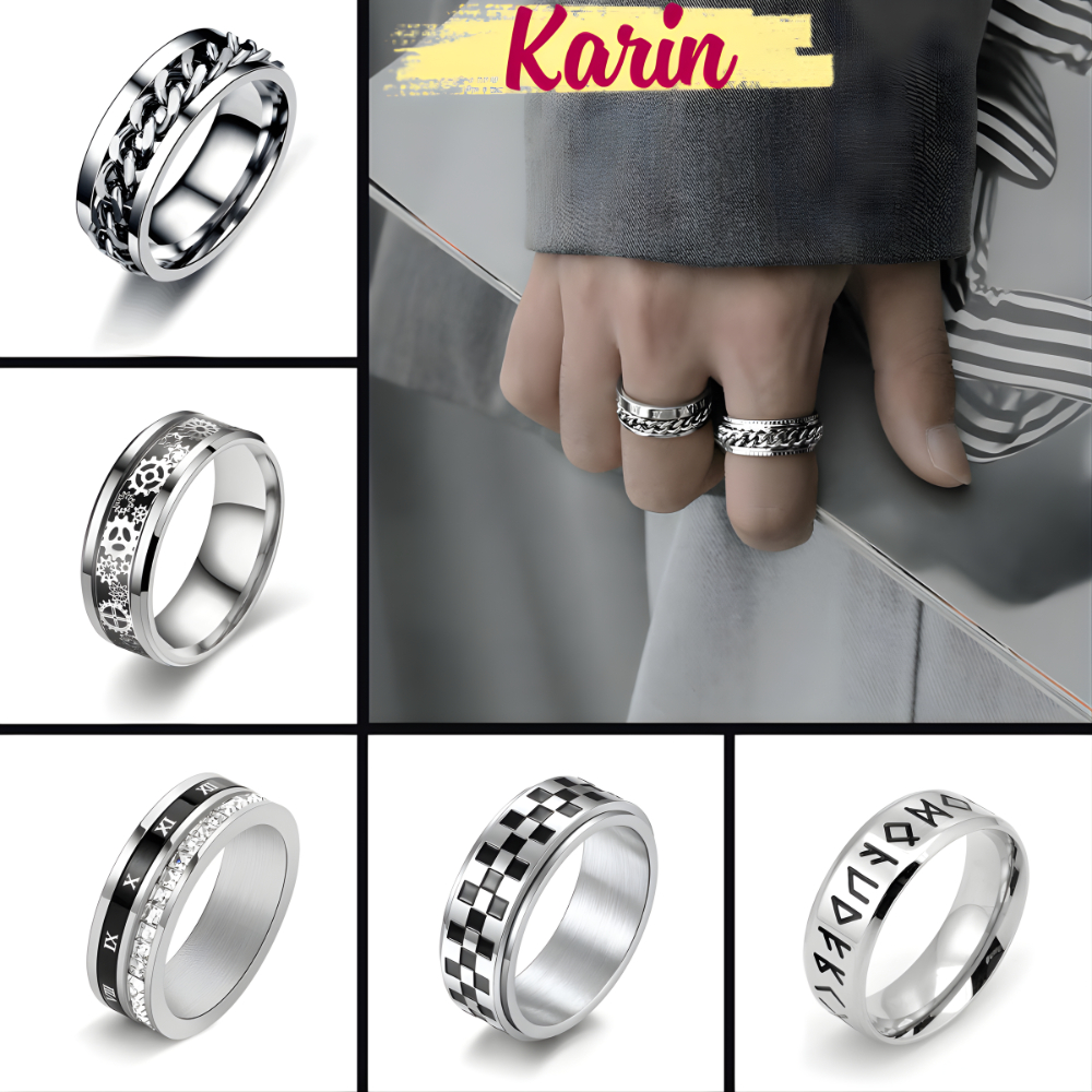 Nhẫn Nam Titan Karin Accessories – Nhẫn Thép Không Gỉ Màu Bạc Phong Cách Hiphop Hàn Quốc Unisex Trang Sức Cá Tính