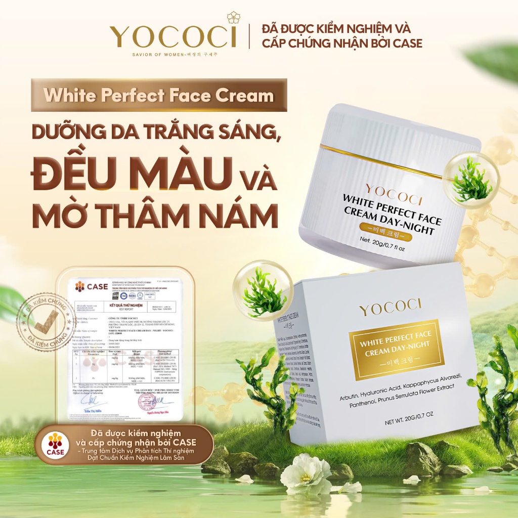 Kem dưỡng trắng da mặt Yococi White Perfect Face Cream Day Night - 20g