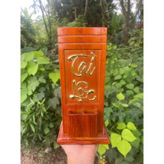  Ống Đựng nhang gỗ tự nhiên đục chữ Tài lộc sơn son thiếp vàng 