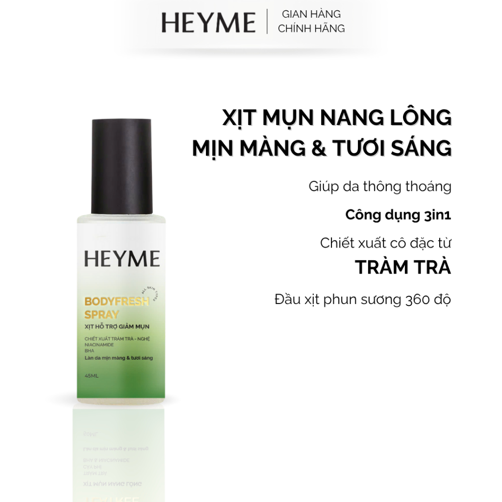 Xịt mụn lưng & giảm viêm nang lông HEYME ( 50ML) - Thẩm thấu nhanh không gây nhờn rít hỗ trợ mờ thâm