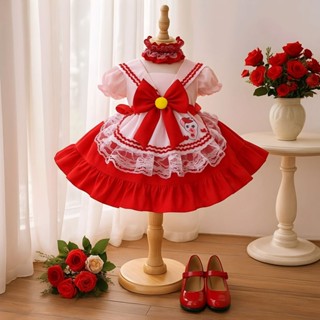   Bé Cưng Store Váy Lolita Cổ Thủy Thủ Hồng Đỏ Chất Thô Cotton Kèm Tuban Và Chip 4-22 Kg,Váy Cho Bé Gái Đầy Tháng Sinh Nh 