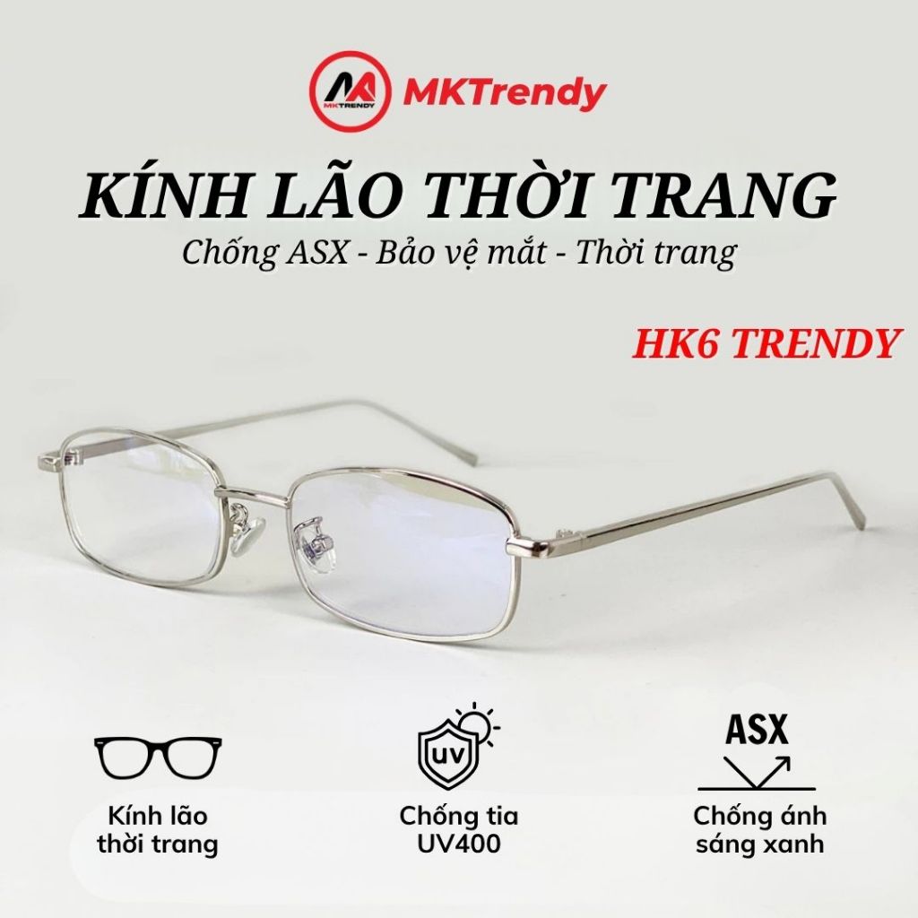 Gọng kính cận thời trang nam nữ MKTRENDY kính lão viễn thị gọng kim loại vuông chống ánh sáng xanh c