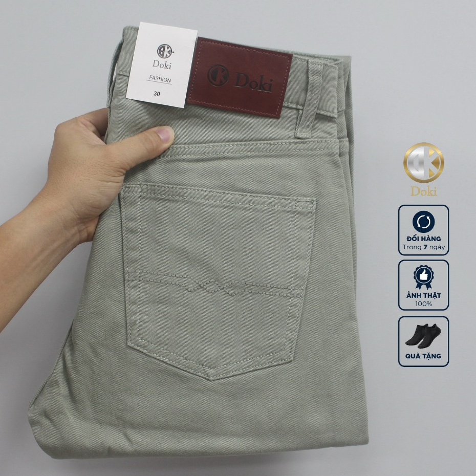 Quần Kaki Jean Doki Nam Màu Rêu nhạt Quần jean nam Dáng đứng Vải co giãn Dầy dặn Sang trọng Trẻ trung Sang trọng Lịch sự