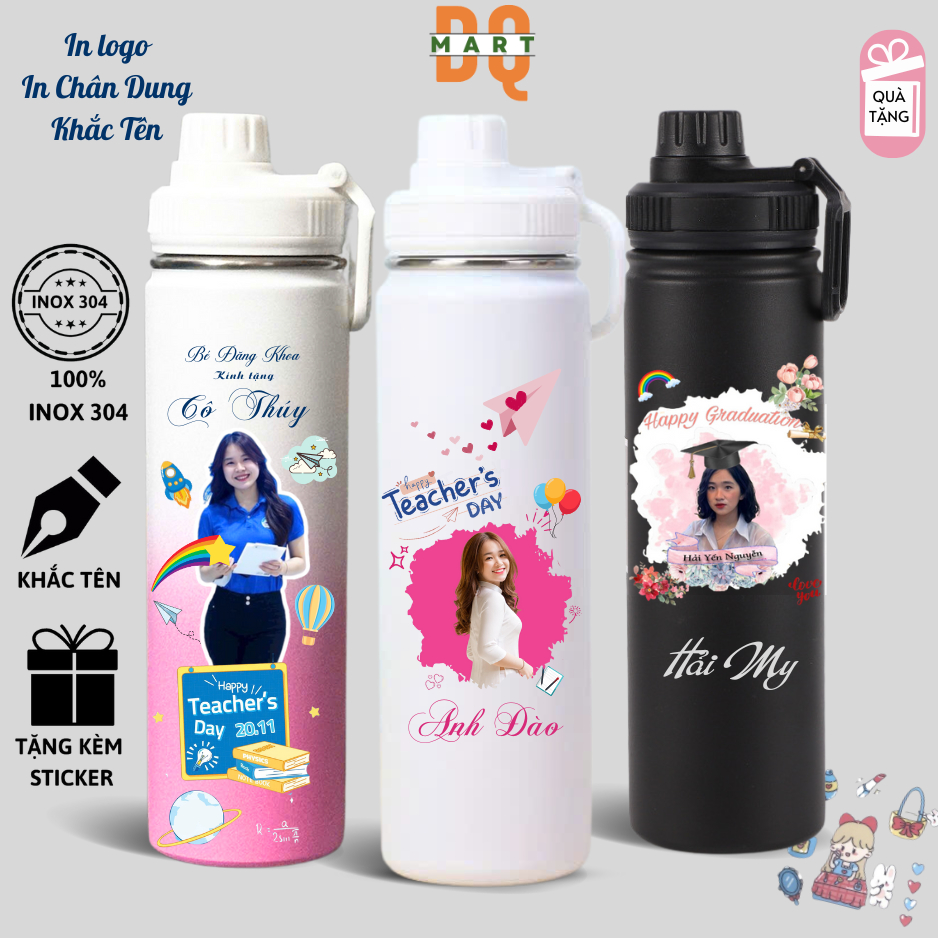 Ly giữ nhiệt 750ML Grand Thermos DQMart Chai thể thao 12 giờ giữ ấm, Tặng kèm sticker,tặng ống hút