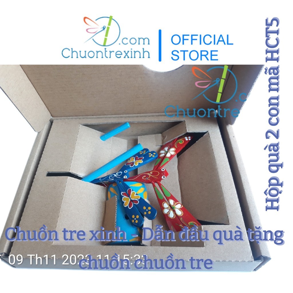 Hộp Quà Chuồn Tre HCT5 – Set 2 Chuồn Chuồn Có Đế, Màu Ngẫu Nhiên, Quà Tặng Decor Bàn Làm Việc