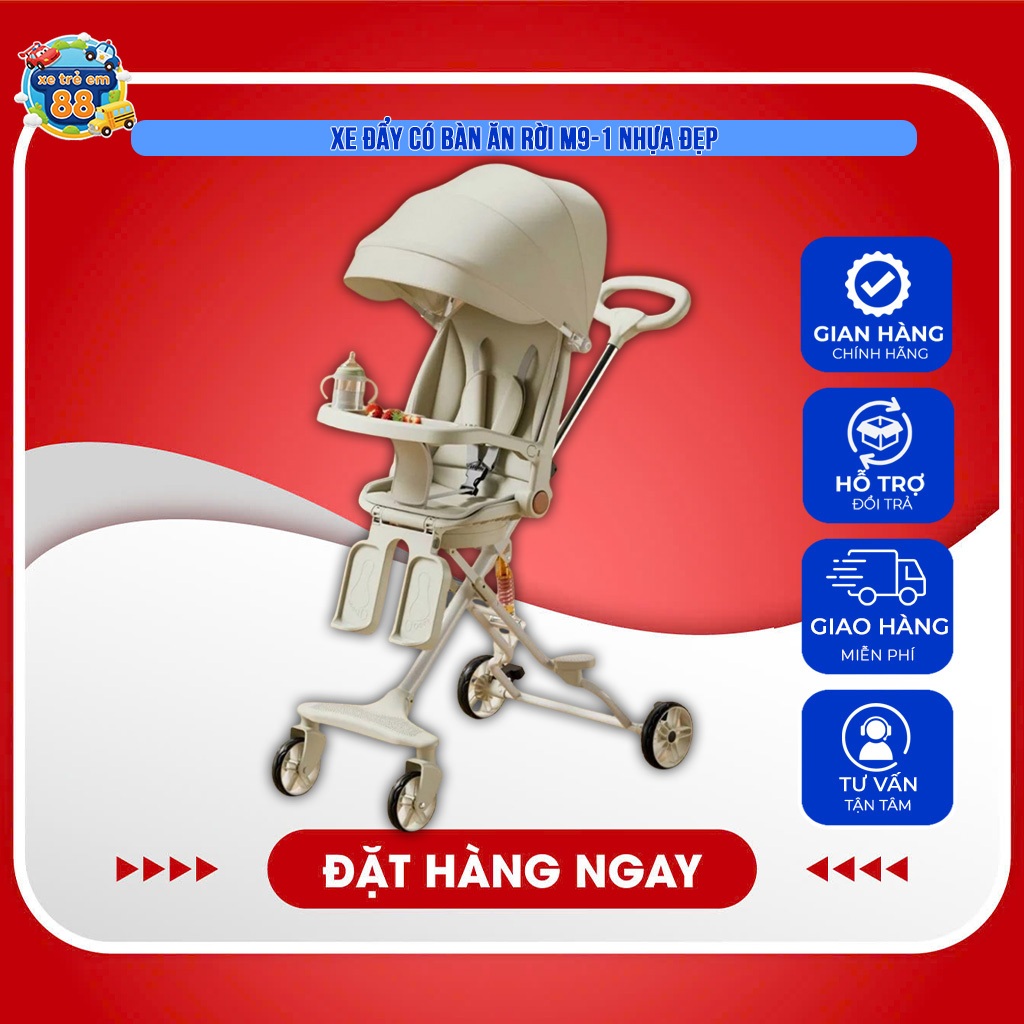 Xe đẩy cho bé M9, xoay chiều, 3 tư thế ngả sâu có giảm sóc bàn ăn dặm M9-1