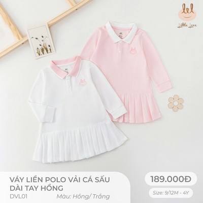 Váy liền polo cá sấu dài tay hồng dành cho bé Lil Little Love (DVL01)