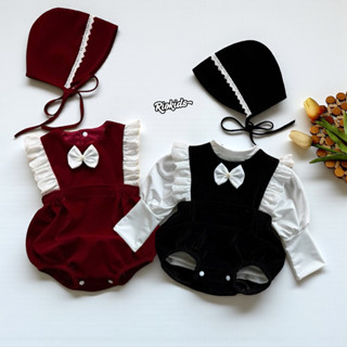   3-11kg  Bodysuit yếm nhung áo thun cotton dài tay RIOKIDS cho bé gái đầy tháng mặc Noel Tết BD271 