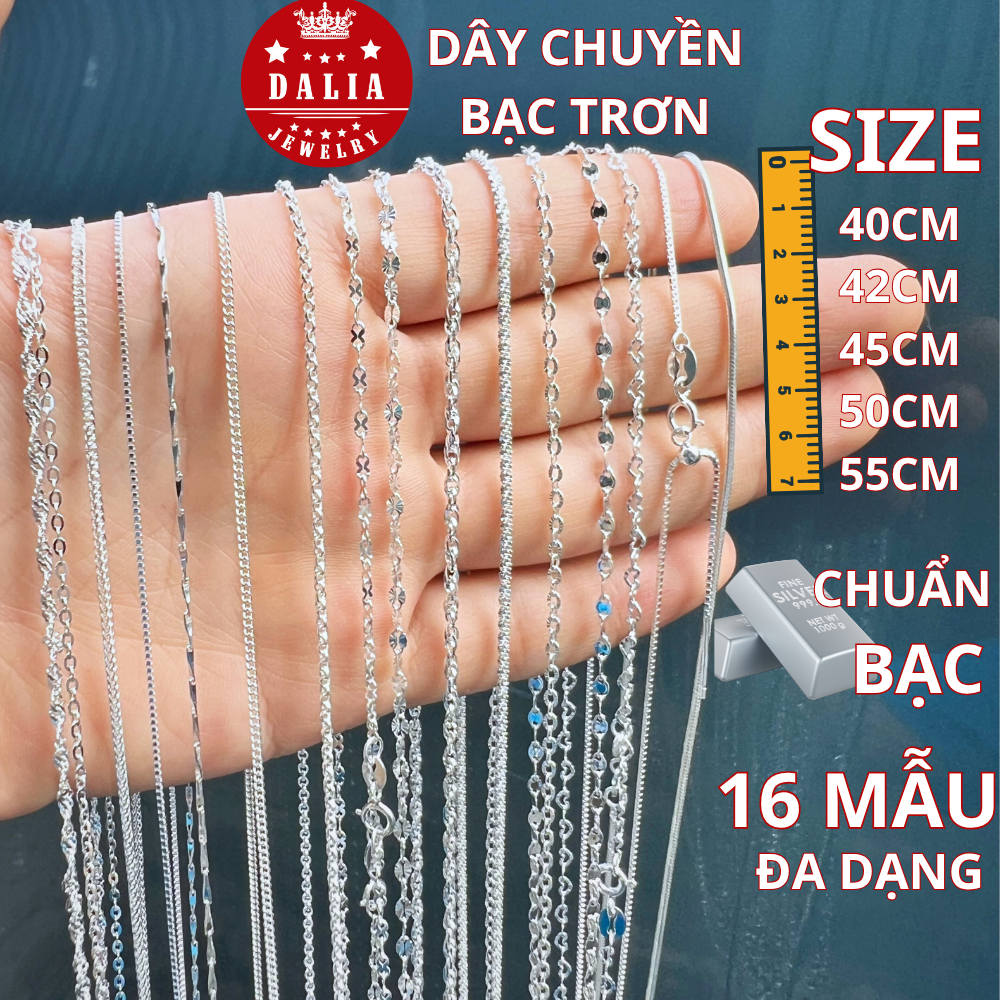 Dây chuyền bạc trơn chuẩn bạc DaLiA Jewelry vòng cổ bạc trơn không mặt dài 40cm, 45cm, 50cm, 55cm, dây bạc trơn cho nữ