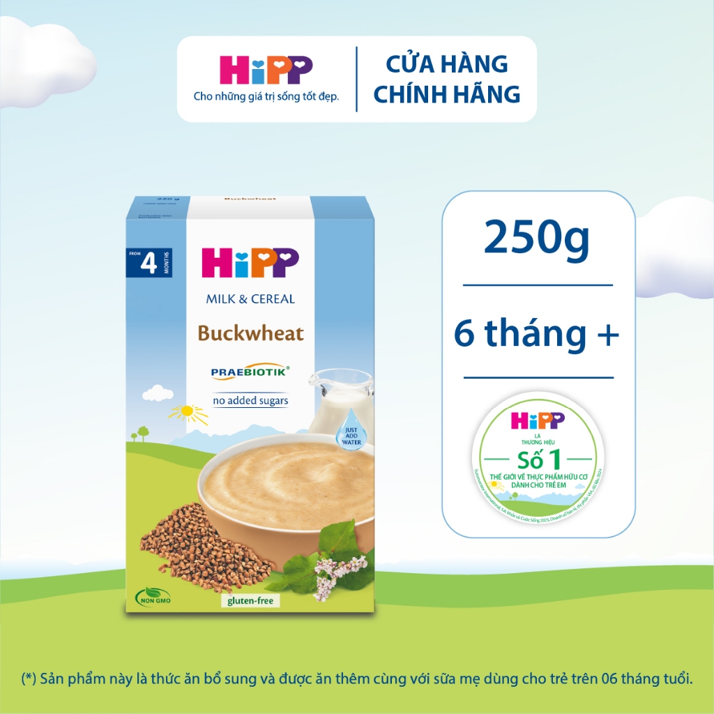 Bột ăn dặm dinh dưỡng Sữa, Kiều mạch HiPP Organic 250g