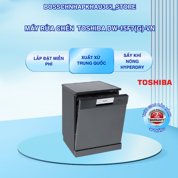 Máy Rửa Chén Độc Lập Toshiba DW-15F7(G)-VN – Sấy Khí Nóng HyperDry – Inverter Tiết Kiệm Điện - BSH