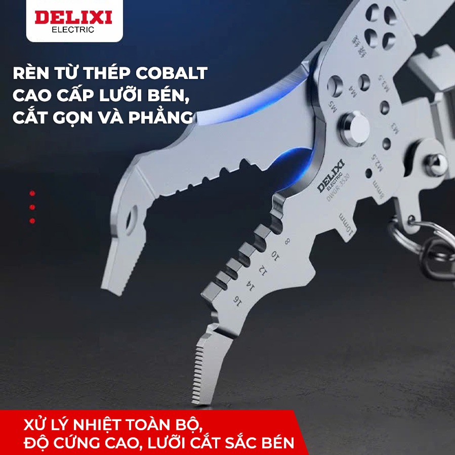 [GIÁ SỈ] Kìm Tuốt Dây Điện Đa Năng DELIXI 12 Trong 1 Tuốt Nhanh, Siêu Bén Thép CR-V Cứng Cáp