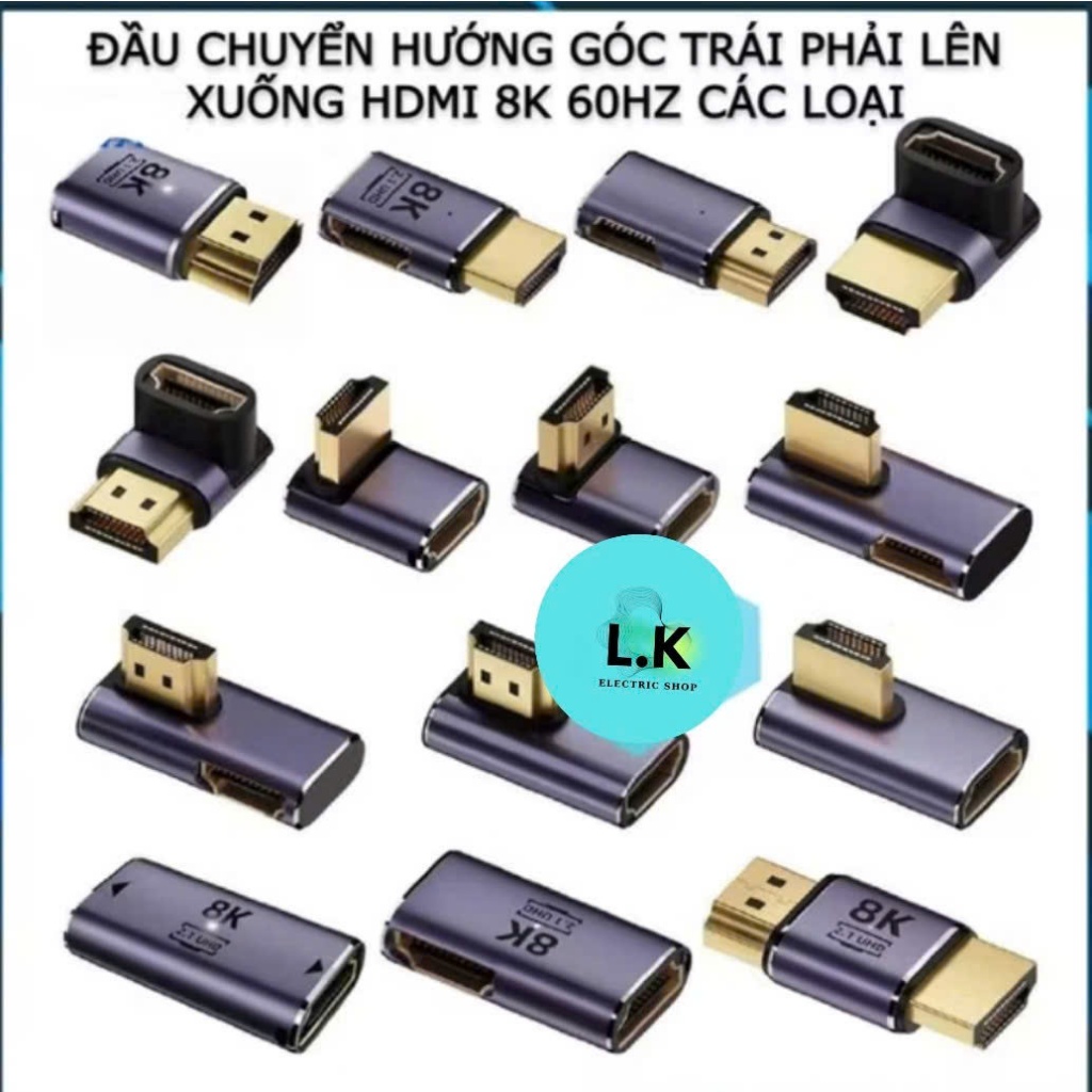 Bộ Chuyển Đổi Nối Dài Hướng Góc Trái Phải Lên Xướng Cáp HDMI 8K60Hz 2.1 Đầu…