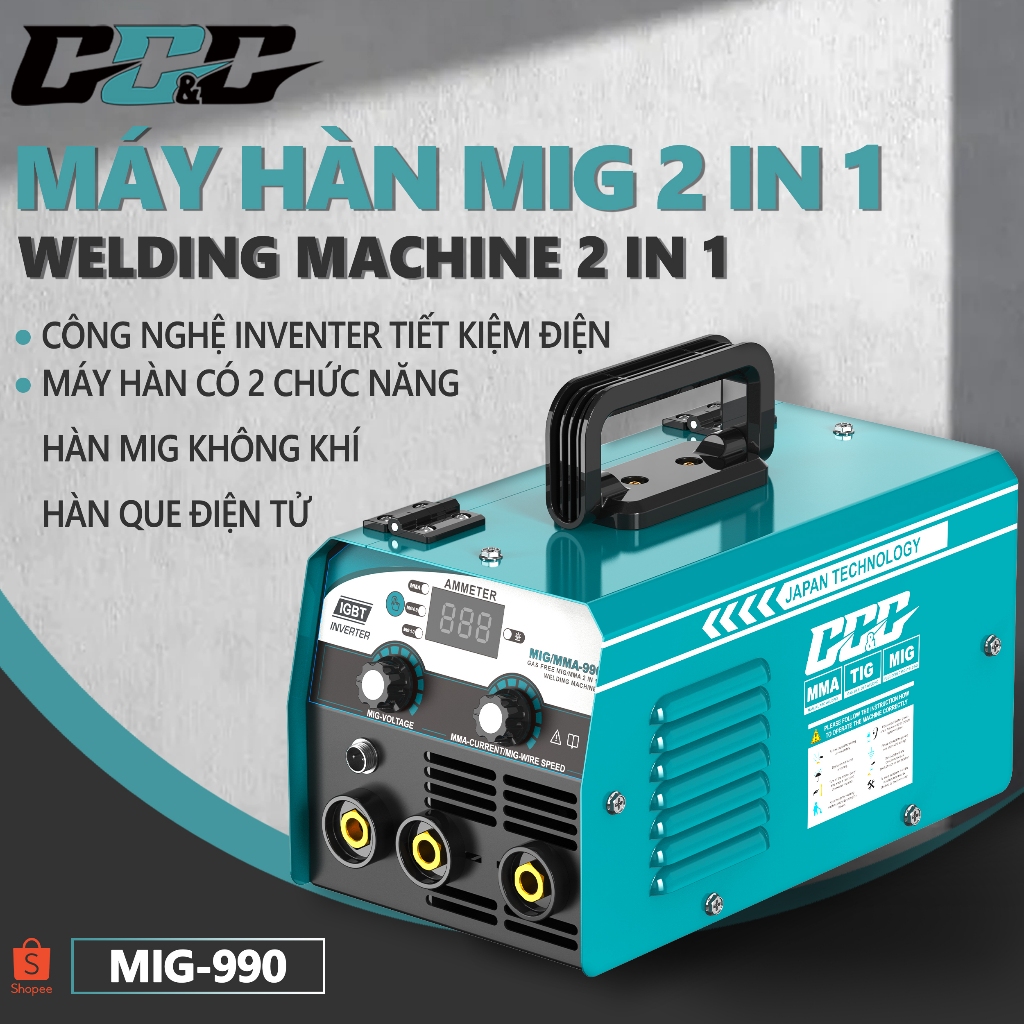  Máy Hàn MIG Không Dùng Khí GGG MIG990 Máy hàn điện tử 2 chức năng: Hàn que -  Hàn MIG không khí 