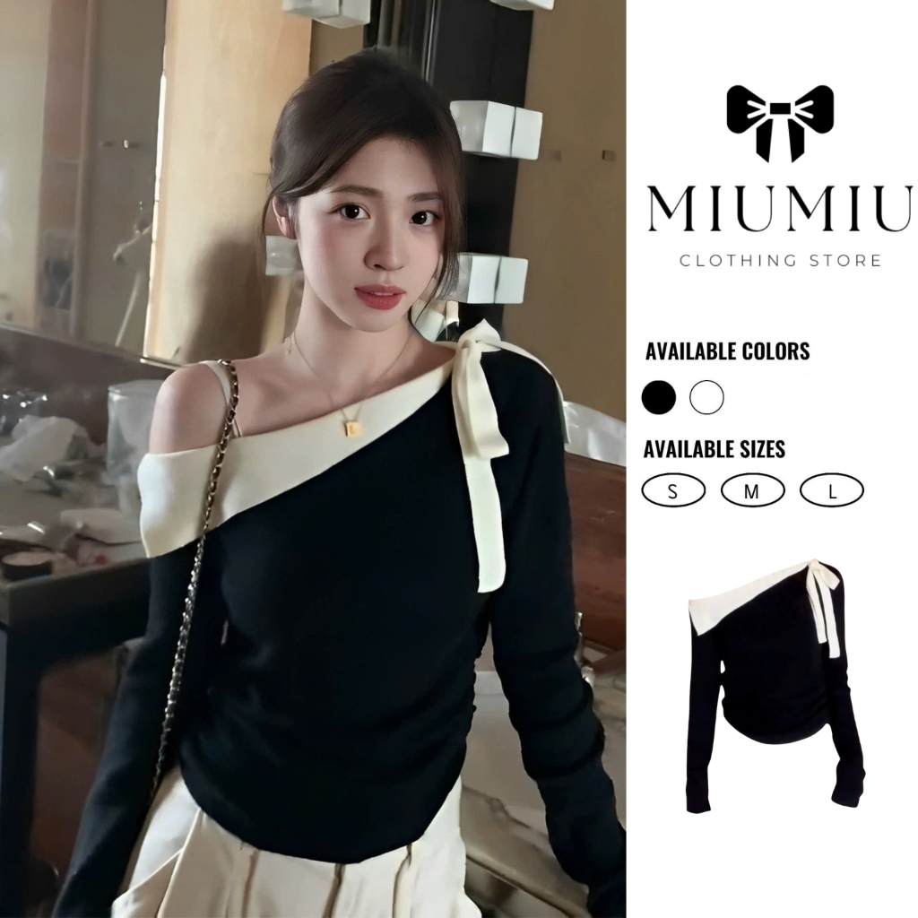 Áo Kiểu Lệch Vai Dài Tay Thắt Nơ – Miumiu Clothing Store phong cách nữ tính, thanh lịch nhưng vẫn hi