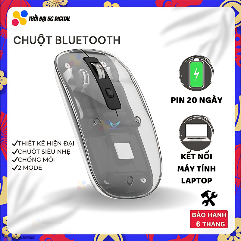 Chuột Không Dây Máy Tính Bluetooth LED, Phím Tắt Tiếng Giảm Ồn, Pin Sạc Dùng 20 Ngày Cho Pc Laptop