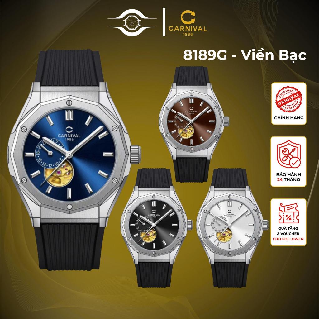 Đồng Hồ Nam CARNIVAL 8189G Automatic, 42mm, Dây Silicon, Lộ Cơ, Đồng Hồ Phụ, Kính Sapphire, TLW, TLS