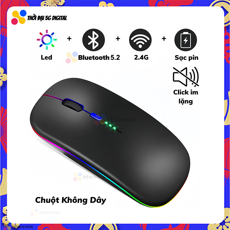 Chuột Không Dây Bluetooth 5.2 Mới Sạc USB RGB Cho Máy Tính Laptop Macbook Chơi Game 2.4GHz