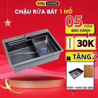  Chậu rửa bát 1 hố INOX SUS 304 phủ nano cỡ lớn chậu đúc nguyên khối chắc chắn dễ vệ sinh không bám dính - kielhome 