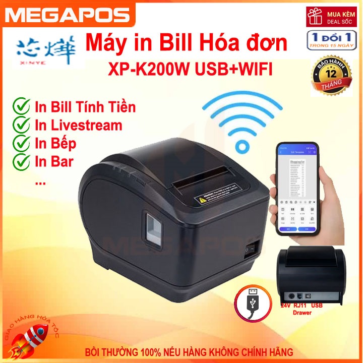 Máy in bill hoá đơn, chốt Live stream XP-K200, Q807K WIFI / LAN C.Hãng - giá HOT !!!