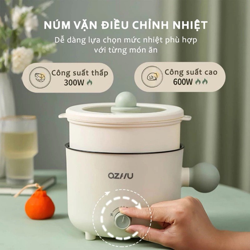Nồi Lẩu Điện Mini Đa Năng OZHU, Ca Nấu Mì  2 Nấc Nhiệt Dung Tích 1.8L Công Suất 600W Tặng Kèm Giá Hấ
