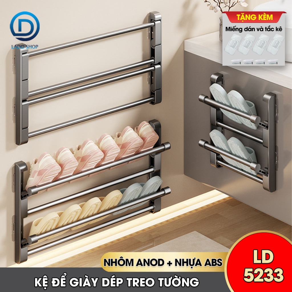 Kệ để giày dép treo tường 2 tầng LD-5233 nhôm anod không rỉ + tặng kèm miếng dán