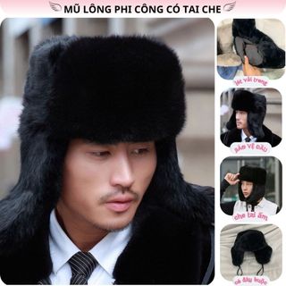  Mũ lông dày trùm che ấm hai bên tai có vạt che tai Mũ phi công lông dày chống gió giữ ấm trong mùa đông cho nam và nữ 