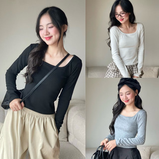  Áo Thun Cổ Vuông Dài tay Siêu co giãn MIAA mềm mịn chất Cotton Lông Mịn dày dặn áo dài tay cổ vuông 