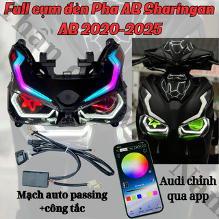  Chóa đèn AB Air Blade lên bi cầu AS racing Bi + mắt xoay mắt quỷ audi đổi màu app điện thoại 